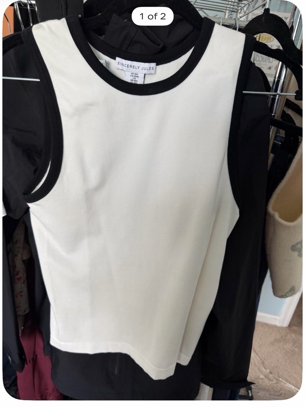 Sincerely Jules White Tank with Black Trim